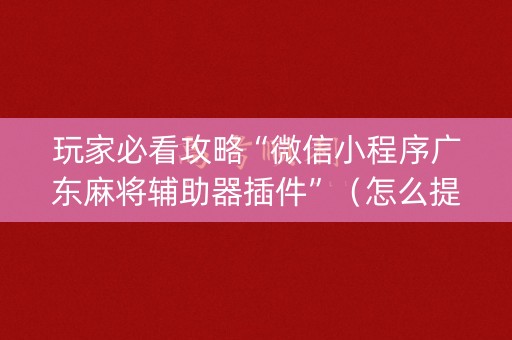 玩家必看攻略“微信小程序广东麻将辅助器插件”（怎么提高胜率)
