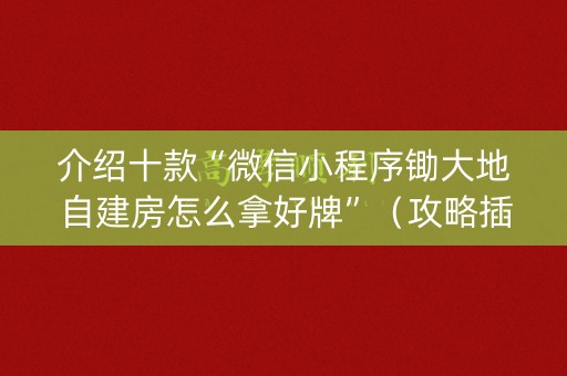 介绍十款“微信小程序锄大地自建房怎么拿好牌”（攻略插件)