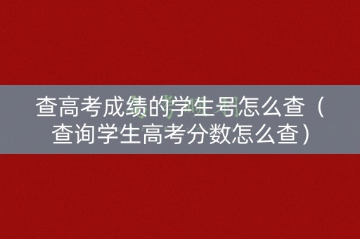 查高考成绩的学生号怎么查（查询学生高考分数怎么查）
