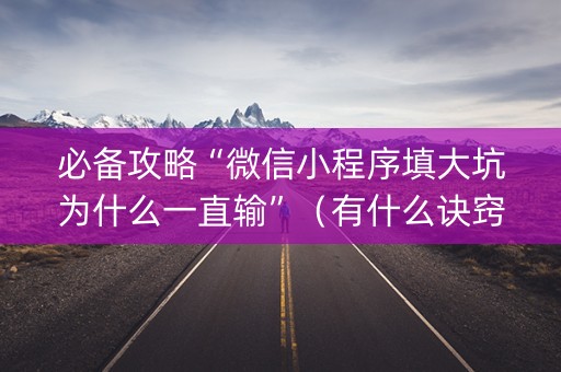 必备攻略“微信小程序填大坑为什么一直输”（有什么诀窍)
