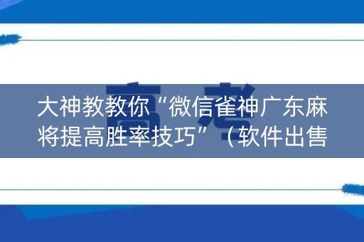 大神教教你“微信雀神广东麻将提高胜率技巧”（软件出售)