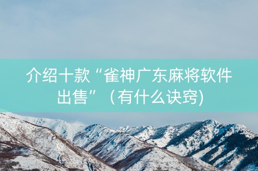 介绍十款“雀神广东麻将软件出售”（有什么诀窍)