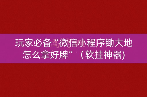 玩家必备“微信小程序锄大地怎么拿好牌”（软挂神器)