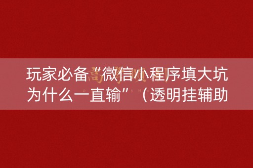 玩家必备“微信小程序填大坑为什么一直输”（透明挂辅助器)