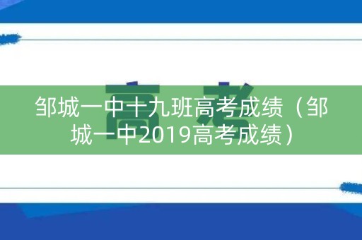 邹城一中十九班高考成绩（邹城一中2019高考成绩）