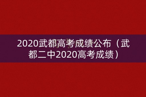 2020武都高考成绩公布（武都二中2020高考成绩）