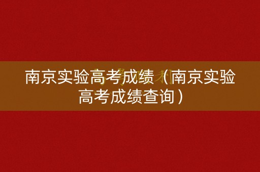 南京实验高考成绩（南京实验高考成绩查询）