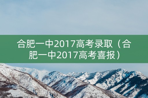 合肥一中2017高考录取（合肥一中2017高考喜报）