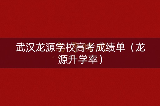 武汉龙源学校高考成绩单（龙源升学率）