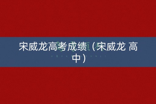 宋威龙高考成绩（宋威龙 高中）