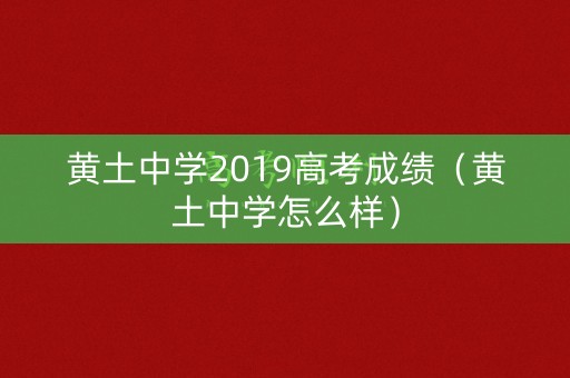 黄土中学2019高考成绩（黄土中学怎么样）