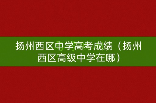 扬州西区中学高考成绩（扬州西区高级中学在哪）