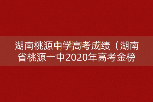 湖南桃源中学高考成绩（湖南省桃源一中2020年高考金榜）