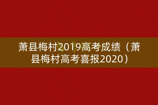 萧县梅村2019高考成绩（萧县梅村高考喜报2020）