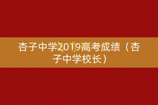 杏子中学2019高考成绩（杏子中学校长）